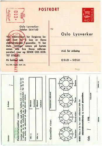 Norwegen 1968, 10 öre Maschinenfreistpl. auf 40 öre Ganzsachenkarte v. Oslo