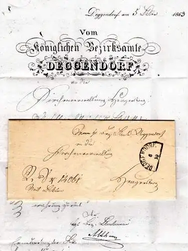 Bayern 1863, HKS Deggendorf auf Bezirksamts Brief n. Hengersberg 