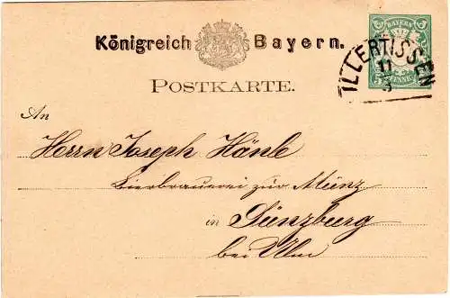 Bayern 1876, HKS ILLERTISSEN klar auf 5 Pf. Ganzsache