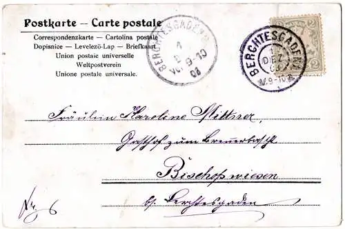 Bayern 1903, EF 2 Pf. auf Berchtesgaden-Bischofswiesen Nachbarorts Karte