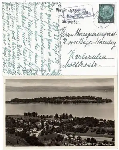 DR 1938, Landpost Stpl. Poststelle KONSTANZ-EGG auf sw-AK m. 6 Pf. 