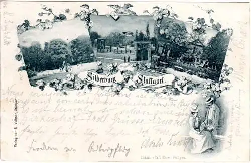 Silberburg Stuttgart m. unten rechts Paar m. Tennisschlägern, 1900 gebr. sw-AK