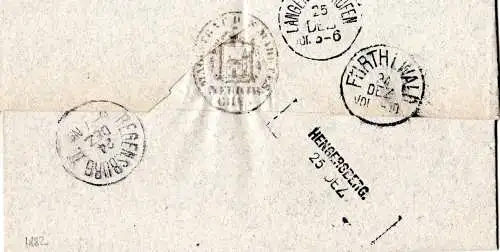 Bayern 1882, Aushilfs-L2 Hengersberg rücks. auf Brief v. Neukirchen b. hl. Bl.