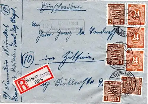 1946, Landpoststpl. 10 Bornstedt über Eisleben auf Reko Brief m. 4x3+3x24 Pf.