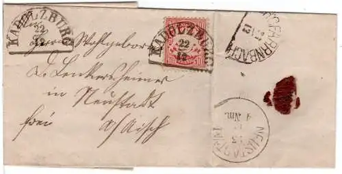 Bayern 1877, HKS Kadolzburg klar auf kl. Brief m. 10 Pf. n. Neustadt a.A.