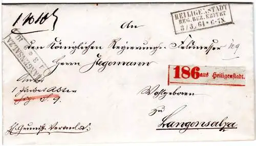 Preussen 1864, R3 HEILIGENSTADT Reg.Bez. Erfurt auf Paket Brief n. Langensalza