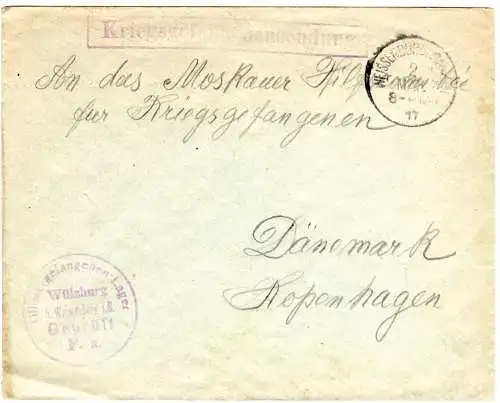 Bayern 1917, KGF POW Brief v. Lager Wülzburg b. Weissenburg n. Dänemark