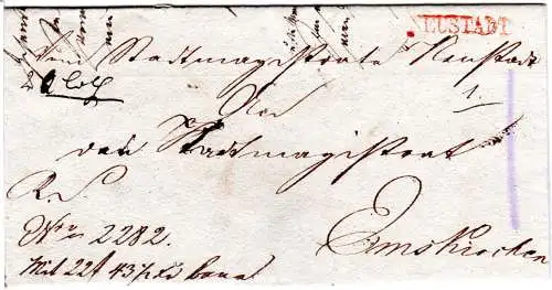 Bayern 1837, L1 Neustadt in rot auf Paket Brief n. Emskirchen