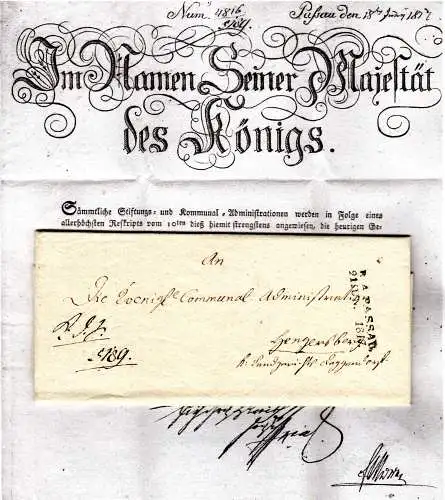 Bayern 1817, L2 R.4. Passau auf gedrucktem königlichem Brief n. Hengersberg