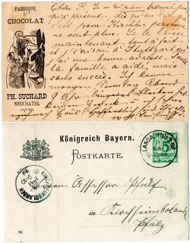 Bayern PP 7 B8 03, Chocolat Suchard Neuchatel, 1909 gebr. Privatganzsache