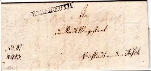 Bayern 1808, R.3. Baireuth auf Brief n. Neustadt a.A.