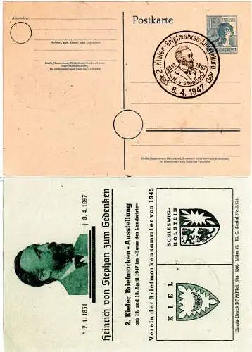 1947, Heinrich von Stephan zum Gedenken, 12 Pf. Ganzsache m. Sonderstempel Kiel