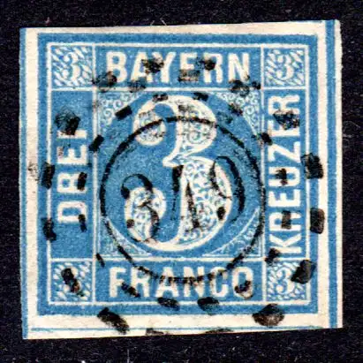 Bayern, oMR 349 Neustadt Hdt. klar u. zentrisch auf breitandiger 3 Kr. blau