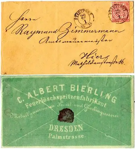 NDP 1871, 1/2 Gr. auf Reklame-Ziercouvert v. Dresden m. Sachsen-K2 Stadtpost