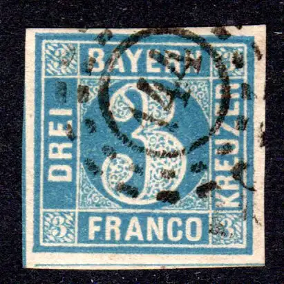 Bayern, oMR 144 Fürstenfeldbruck klar auf breitandiger 3 Kr. blau