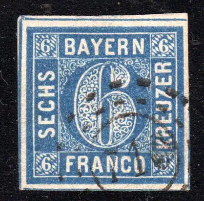 Bayern, oMR 710 Waltenheim auf breitrandiger 6 Kr. blau.