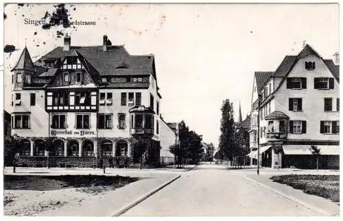 Singen, Ekkehardstrasse m. Wirtschaft zum Bären,1916 gebr. AK m. Zensur