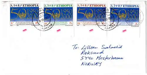 Äthiopien 2005, 4 Werte Meteorologie auf Brief v. Awassa n. Norwegen. 