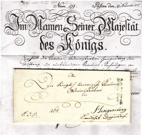 Bayern 1819, L2 R.4. Passau auf königlichem Schnörkel-Brief n. Hengersberg