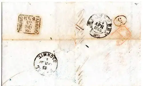 Taxis 1855, K1 Offenbach auf Porto Brief via Schweiz n. Turin Kgr. Sardinien