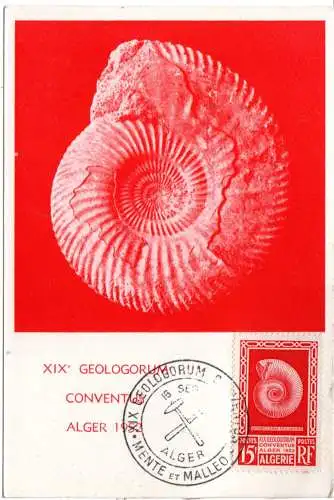 Algerien 1952, 15 RF Geologie Kongress auf Maximumkarte m. entspr. Sonderstempel