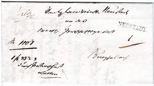 Bayern 1843, L1 Neustadt klar auf Postvorschuß Brief n. Burghaslach