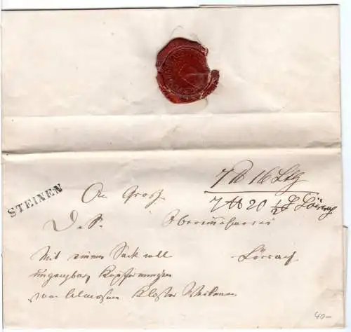 Baden 1860, L1 Steinen auf Paket Brief v. Kloster Weitenau n. Lörrach