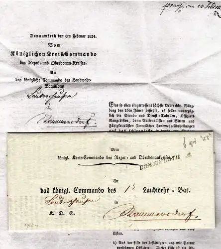 Bayern 1824, aptierter L1 DONAUWÖRTH auf Militär Kreis-Commando Vordruck Brief