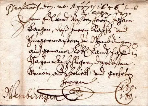 Bayern 1646, früher Schnörkelbrief v. Donauwörth m. Cito Cito - Vermerk