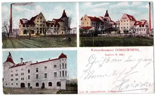 Donauwörth, Kronenbrauerei, 1915 gebr. Mehrbild Farb-AK