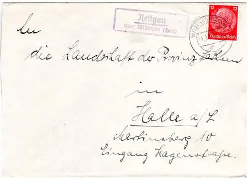 DR 1939, Landpost Stpl. NETTGAU über Wittingen (Han) auf Brief m. 12 Pf.