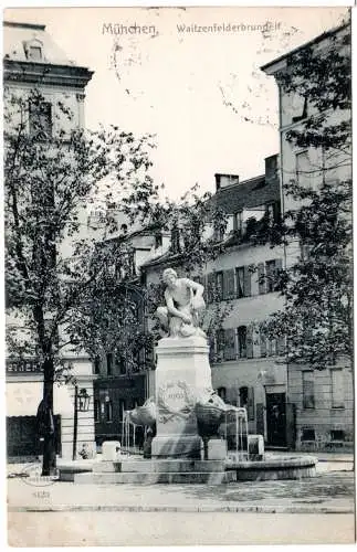 München, Thierschplatz m. Waitzenfelderbrunnen, 1906 gebr. sw-AK