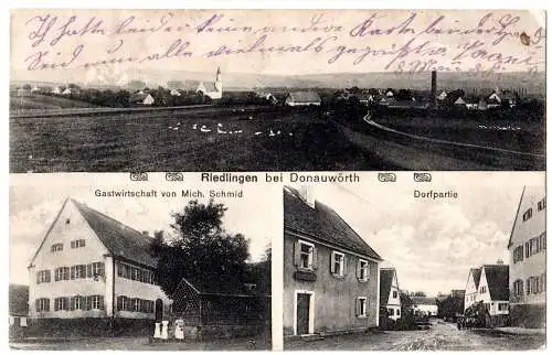 Riedlingen bei Donauwörth, 1920 gebr. Mehrbild sw-AK m. Gasthaus v. M. Schmid...