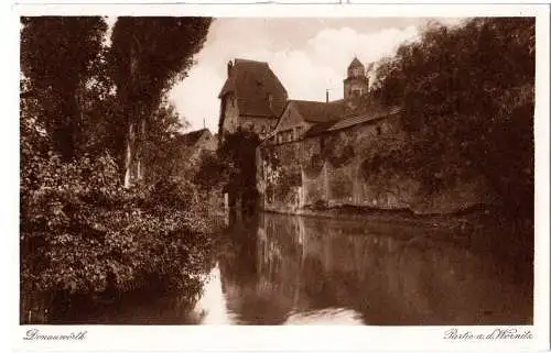 Donauwörth, Stadtmauer bei Hochwasser 6.6.1926, ungebr. sw-AK