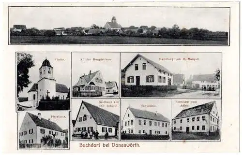 Buchdorf bei Donauwörth,  ungebr. Mehrbild sw-AK m. 2x Gasthaus, Handlung...