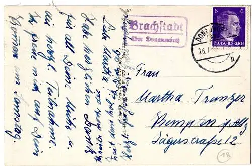 DR 1943, Landpoststpl. BRACHSTADT über Donauwörth auf Mehrbild sw-AK