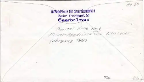 Saarland 1.1.1957, 5 Werte Heuss auf Einschreiben FDC. Schöner Ersttagsbrief