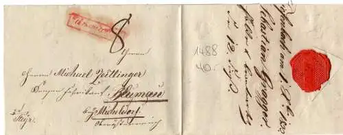 Österreich 1833, roter Steiermark-R1 Unzmarkt auf Porto Brief n. Micheldorf Oö.