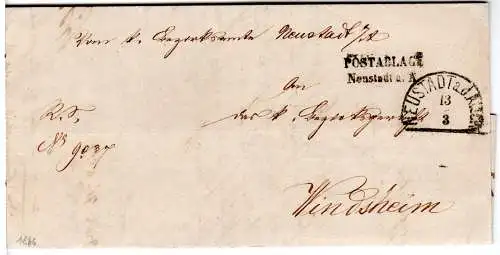 Bayern 1866, HKS u. L2 Postablage Neustadt a.A. auf Brief n. Windsheim