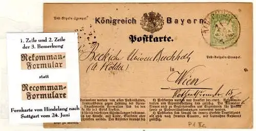 Bayern P 1 IIc, gebr. 2 Kr. Ganzsache m. 2 Setzfehlern i.d. 3. Fußnote