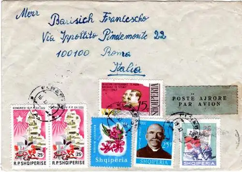 Albanien 1967, 6 Marken auf Luftpost Brief v. Elbasan n. Italien