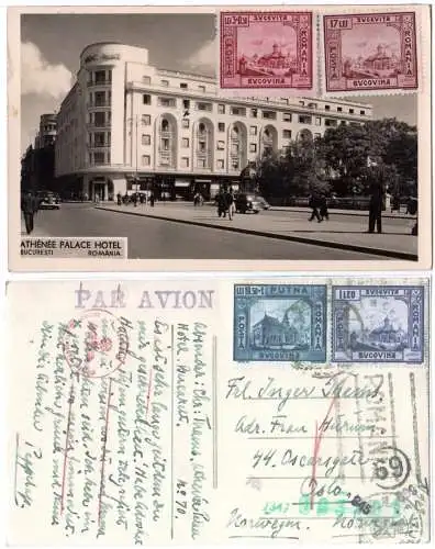 Rumänien, Athenée Palace Hotel, 1942 v. Bucarest n. Norwegen gebr. sw-AK