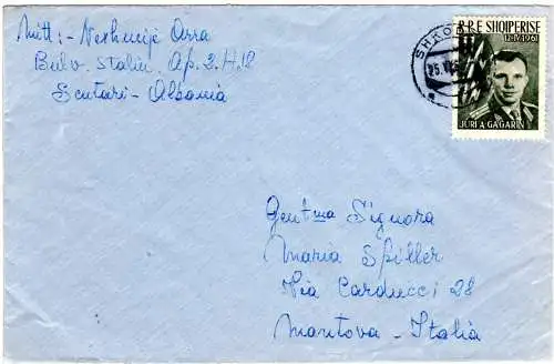 Albanien 1962, EF 11 L. Juri Gagarin auf Brief v. Shkoder n. Italien