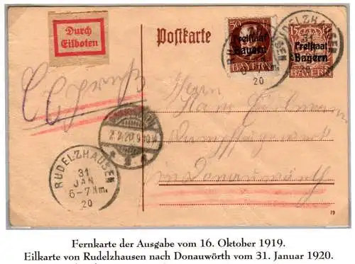 Bayern 1902, 15 Pf. Ganzsache m. Zusatzfr. 50 Pf. per Express ab K1 Rudelzhausen