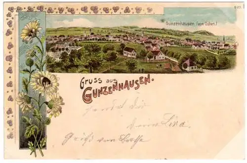 Gruss aus Gunzenhausen m. Zierrahmen, 1898 gebr. Litho-AK 