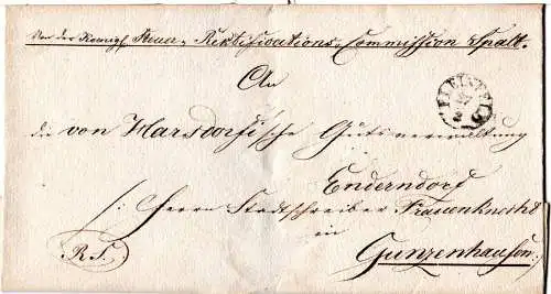 Bayern 1845, Fingerhut Stpl. Pleinfeld auf Brief v. Spalt n. Gunzenhausen