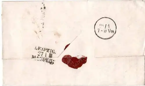 Sachsen 1857, K2 Leipzig auf Brief n. Berlin m. nicht anerkannter Portofreiheit