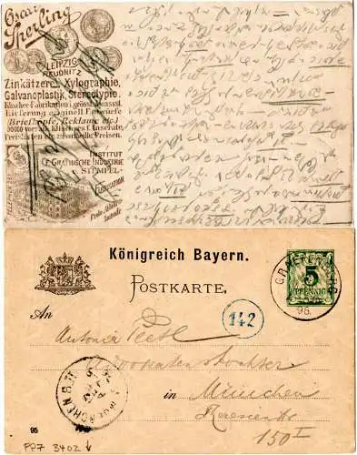 Bayern PP 7 B4 02, gebr. 5 Pf. Privatganzsache Oscar Sperling Leipzig Reudnitz