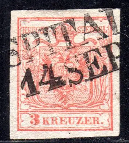 Österreich, breitr. 3 Kr. Handpapier m. klarem L2 SPITAL