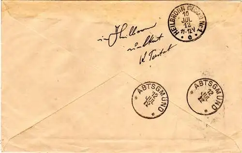 Württemberg 1912, 30 Pf. Amtl. Verkehr auf Einschreiben Brief v. Abtsgmünd 
